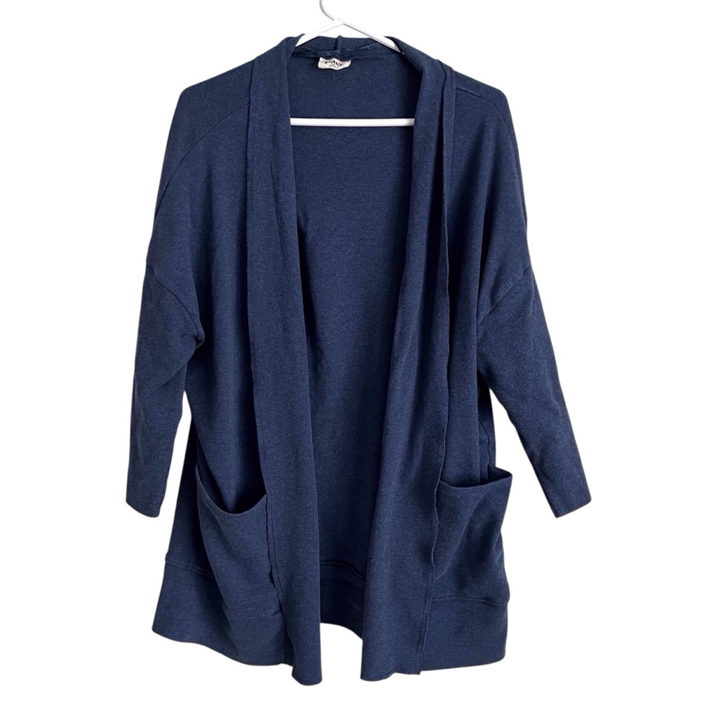 Pact Womens Blue Cardigan Sweater Open Front Pockets Organic Cotton Medium Large
